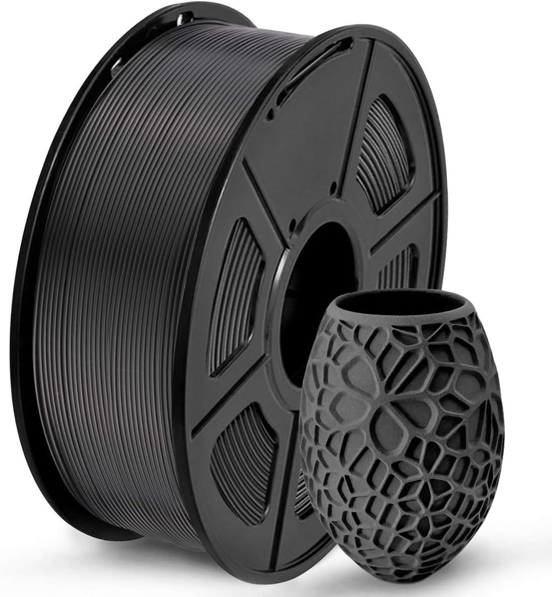 Nowoczesna drukarka 3D drukująca kolorowy model z szpulą białego filamentu PLA obok