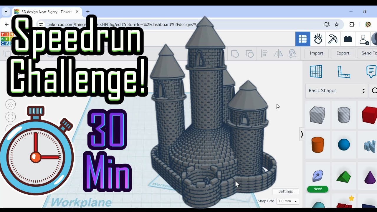 Główny ekran edytora Tinkercad z pustą przestrzenią roboczą i bocznymi panelami narzędzi