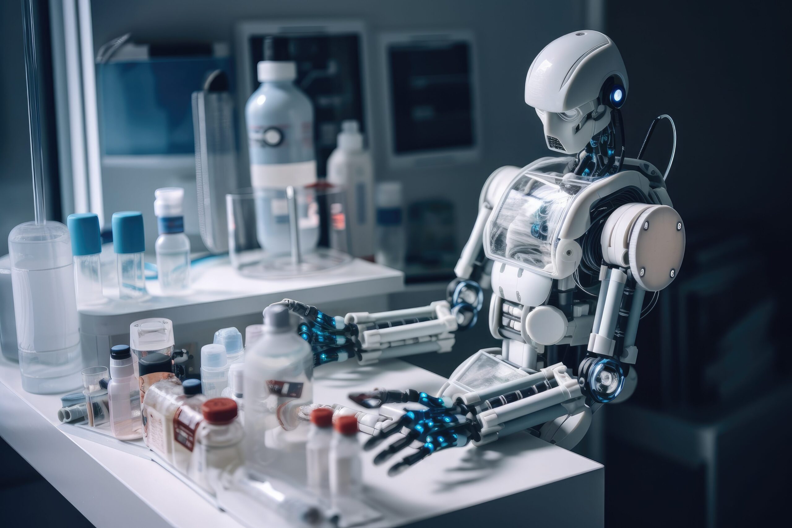 precyzyjne przygotowanie próbek robot z zestawem narzędzi do pipetowania w sterylnym laboratorium