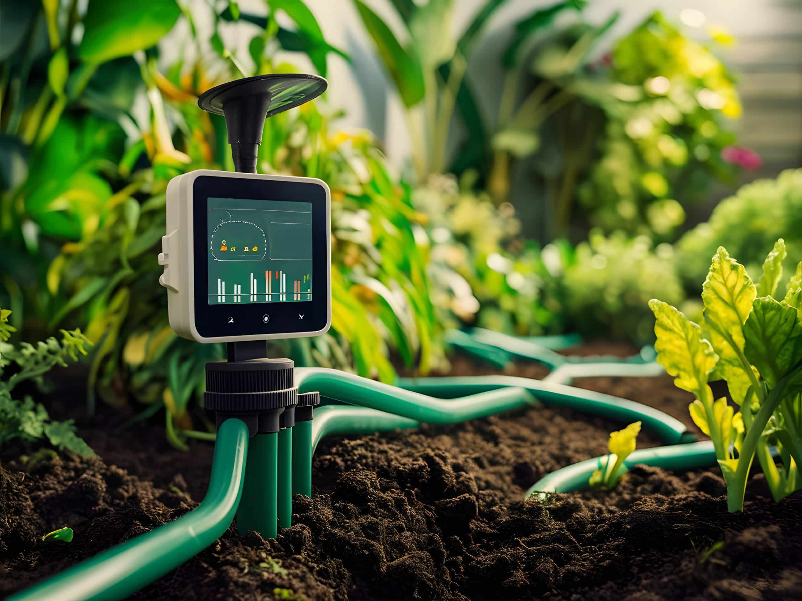 schemat instalacji podlewania z zaznaczonymi elementami systemu